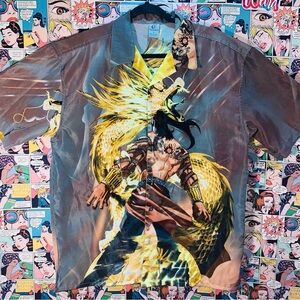 Y2K Claudio Nucci Golden Dragon Warrior All-Over Print Shirt L